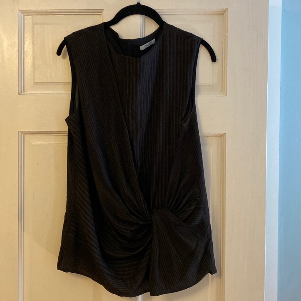MM Lafleur Sleeveless Green Black Stripe Twist-Front Top Size L EUC